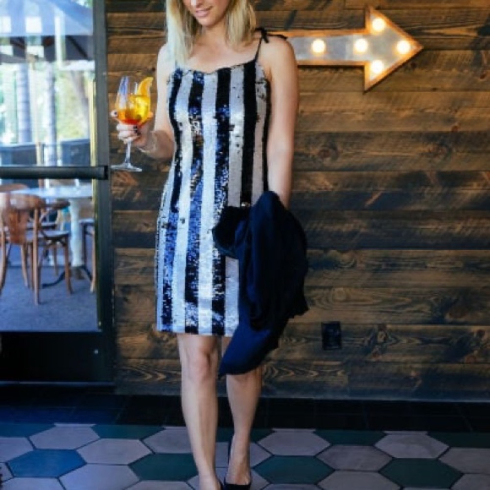 Cupcakes and cashmere Johan stripe black and gold sequin dress